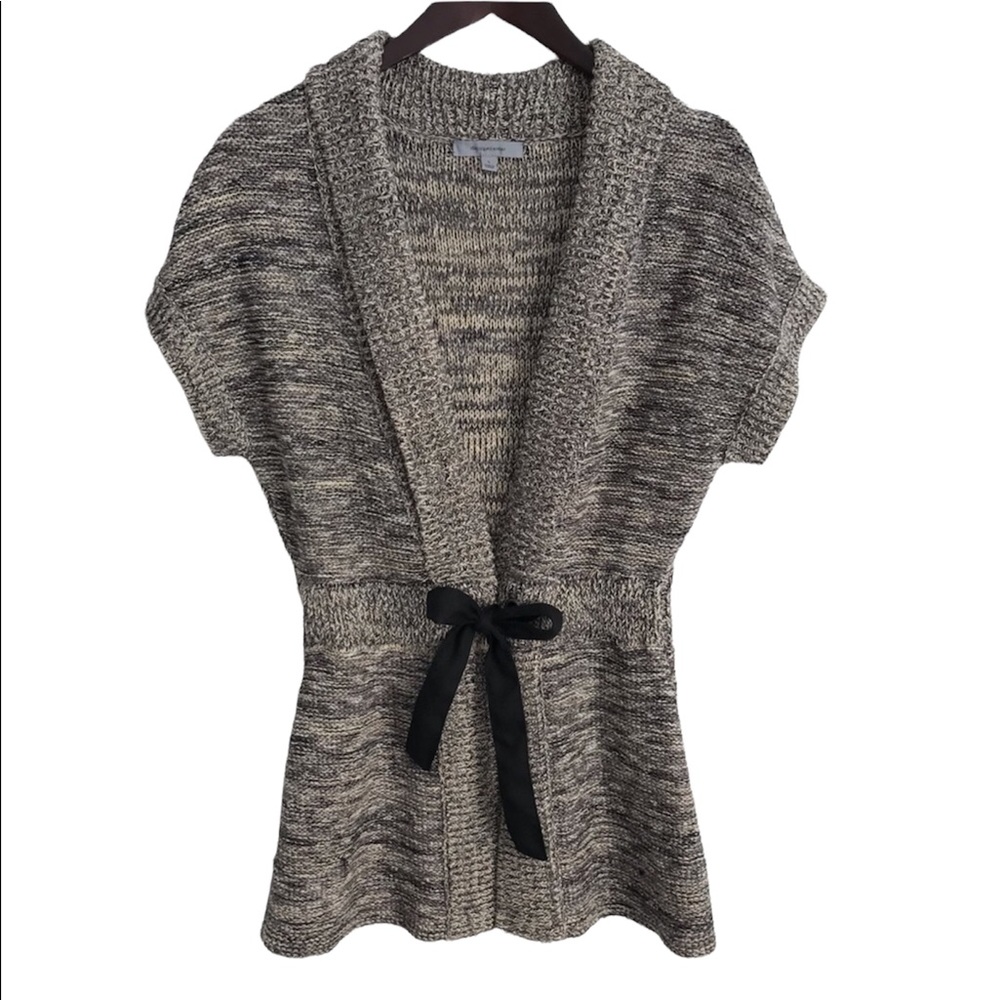 Classiques Entier Linen Blend Marled Tie-Waist Short Sleeve Cardigan Sweater